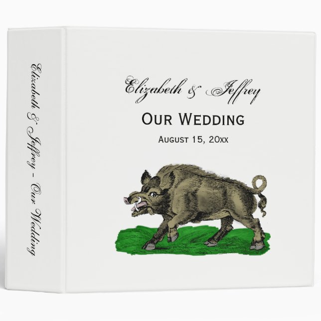 Vintage Wild Boar Drawing BW #3C Binder (Front/Spine)