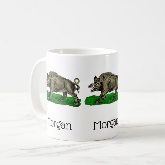Vintage Wild Boar Drawing BW #3C Coffee Mug (Front Left)