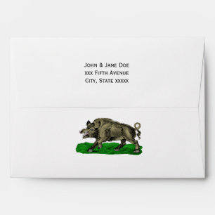 Vintage Wild Boar Drawing BW #3C Envelope