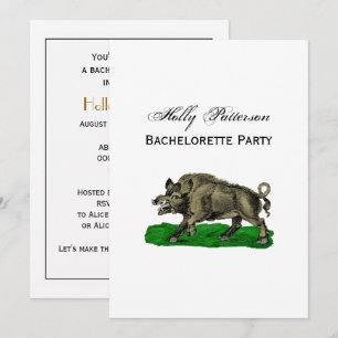 Vintage Wild Boar Drawing BW #3C Invitation