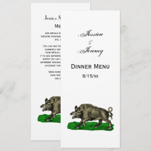 Vintage Wild Boar Drawing BW #3C Invitation