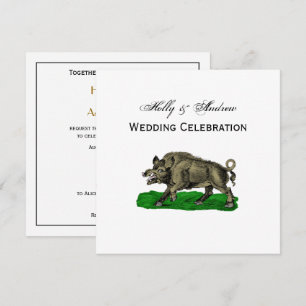 Vintage Wild Boar Drawing BW #3C Invitation