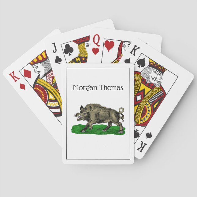 Vintage Wild Boar Drawing BW #3C Playing Cards (Back)