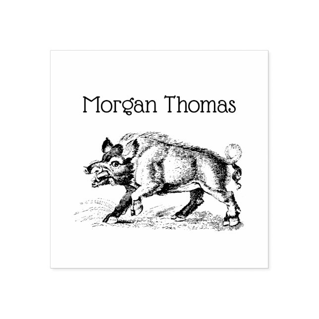 Vintage Wild Boar Drawing BW #3C Rubber Stamp (Imprint)