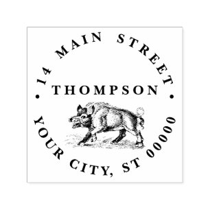 Vintage Wild Boar Drawing BW #3C Self-inking Stamp