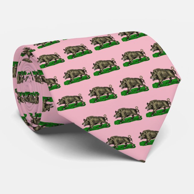 Vintage Wild Boar Drawing BW #3C Tie (Rolled)