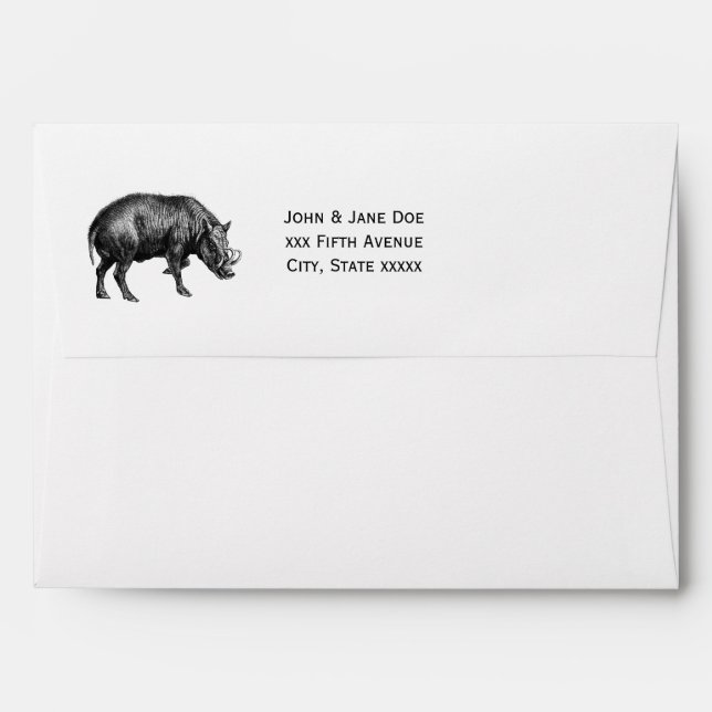 Vintage Wild Boar Drawing BW Envelopes (Back (Top Flap))