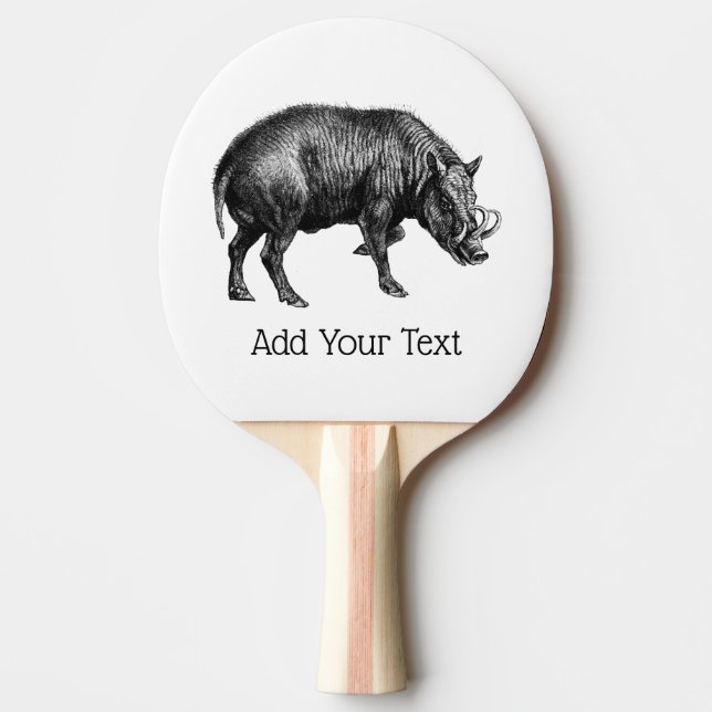 Vintage Wild Boar Drawing BW Ping Pong Paddle (Front)