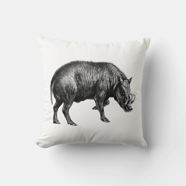 Vintage Wild Boar Drawing BW Throw Pillow (Front)