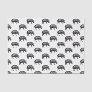Vintage Wild Boar Drawing BW Tissue Paper
