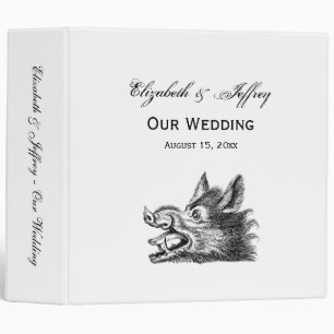 Vintage Wild Boar Head Drawing BW Binder