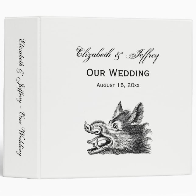 Vintage Wild Boar Head Drawing BW Binder (Front/Spine)