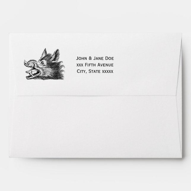 Vintage Wild Boar Head Drawing BW Envelope (Back (Top Flap))