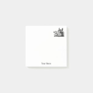 Vintage Wild Boar Head Drawing BW Post-it Notes