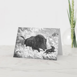 Vintage Wild Boar Hunt Greeting Card