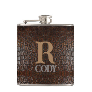 vintage wild crocodile brown alligator leather hip flask