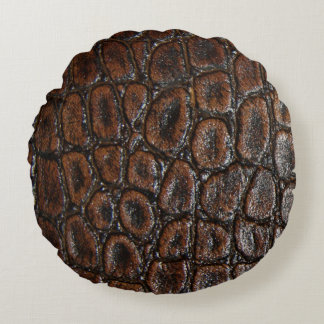 vintage wild crocodile brown alligator leather round pillow