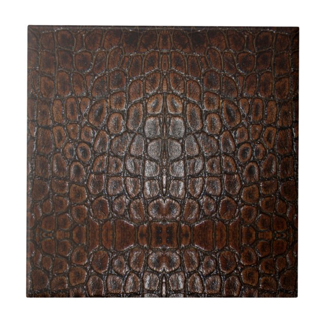 vintage wild crocodile brown alligator leather tile (Front)