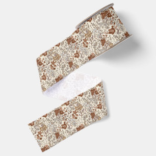 Vintage Wild Floral Brown Flower Nature Pattern Grosgrain Ribbon