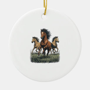 Vintage Wild Horses Running Western Vector Shirt_1 Ceramic Ornament