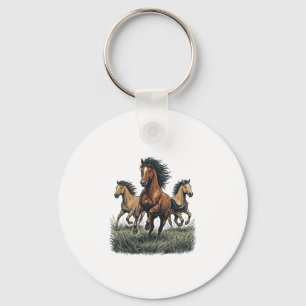Vintage Wild Horses Running Western Vector Shirt_1 Keychain
