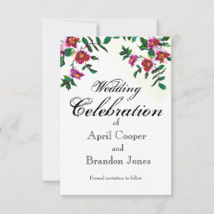 Vintage wild pink magenta watercolor roses save the date
