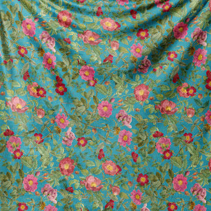 Vintage Wild Rose Fleece Blanket in Turquoise Blue