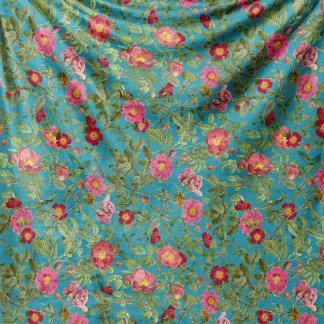 Vintage Wild Rose Fleece Blanket in Turquoise Blue