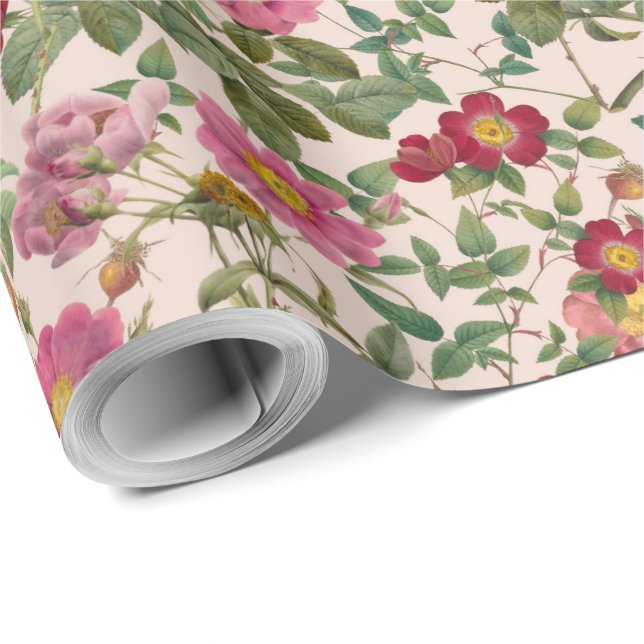 Vintage Wild Rose Gift Paper in Soft Blush (Roll Corner)