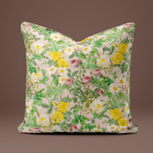 Vintage Wild Rose Pillow in Blush Cream