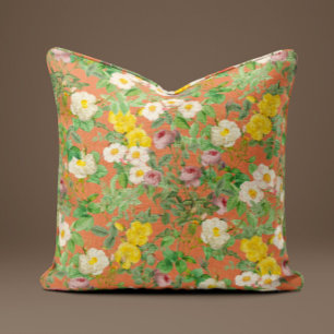 Vintage Wild Rose Pillow in Coral Peach