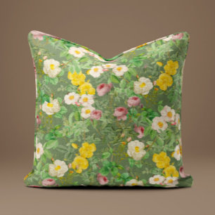 Vintage Wild Rose Pillow in Sage Green