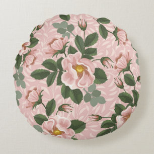 Vintage Wild Roses: Floral Background Round Pillow