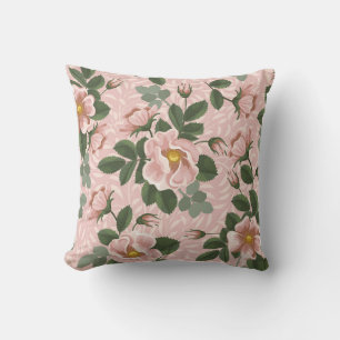 Vintage Wild Roses: Floral Background Throw Pillow