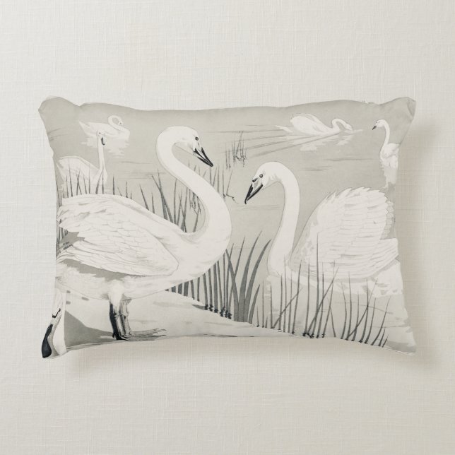 Vintage Wild Swan Accent Pillow (Front)