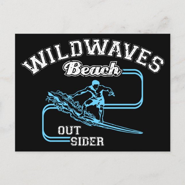 Vintage Wild Waves Beach Outsiders Surf  Holiday Postcard (Front)