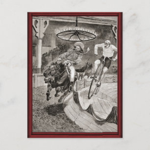 Vintage wild west bicycle race postcard