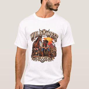 Vintage Wild West Cowboy Horse Longhorn T-Shirt
