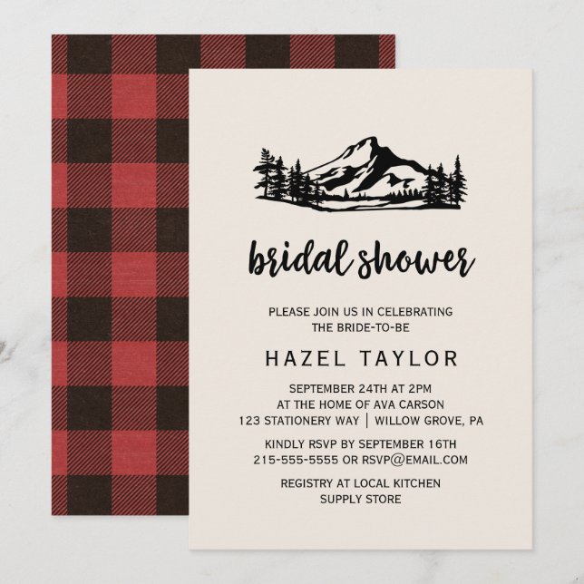Vintage Wilderness | Buffalo Plaid Bridal Shower Invitation (Front/Back)