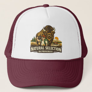 Vintage Wilderness Humour Bison Selfie Illustratio Trucker Hat