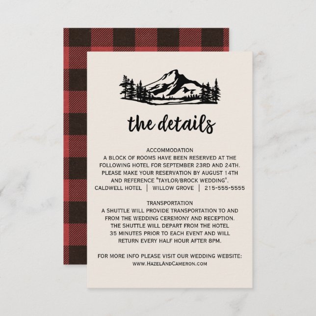 Vintage Wilderness Plaid Wedding Details Card (Front/Back)