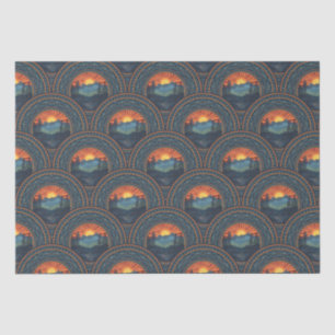 Vintage Wilderness Sunset Mandala Art Deco Scallop Tissue Paper
