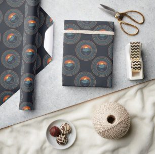 Vintage Wilderness Sunset Polka Dot Mandala Wrapping Paper