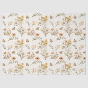 Vintage Wildflower and Butterfly Seamless Pattern  Tissue Paper