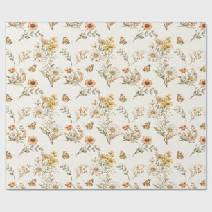 Vintage Wildflower and Butterfly Seamless Pattern  Wrapping Paper