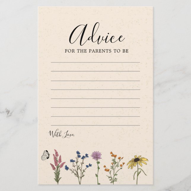 Vintage Wildflower Baby Shower Advice Card (Front)