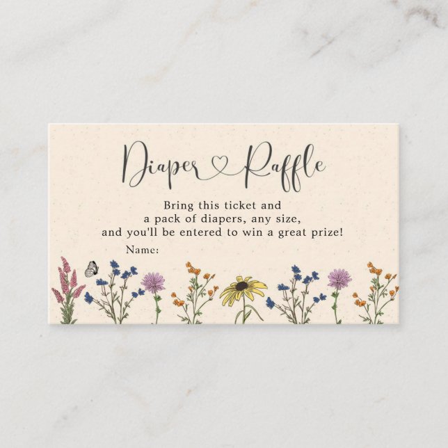 Vintage Wildflower Baby Shower Diaper Raffle Enclosure Card (Front)