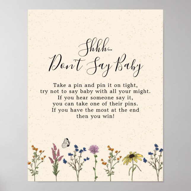 Vintage Wildflower Baby Shower Don't Say Baby Poster (Front)