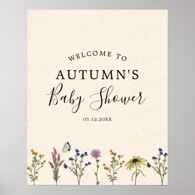 Vintage Wildflower Baby Shower Welcome Sign (Front)