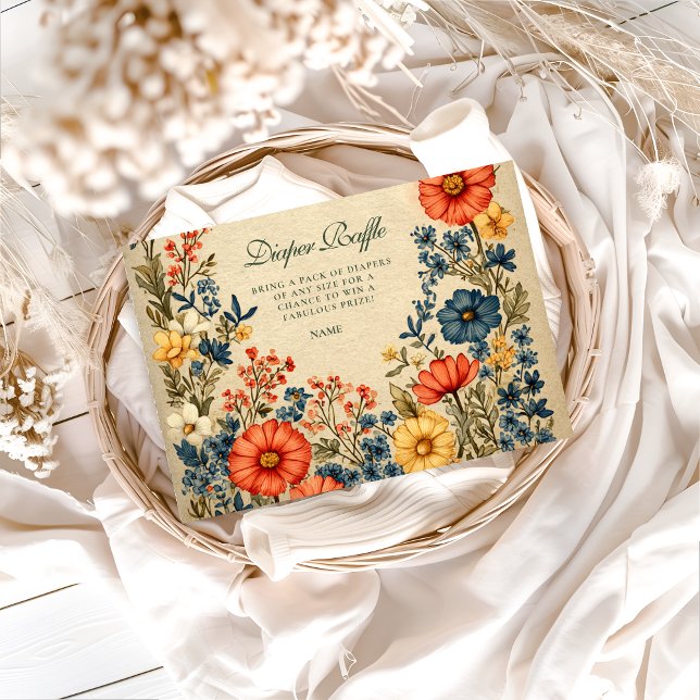 Vintage Wildflower Botanical Diapper Raffle  Enclosure Card (Creator Uploaded)